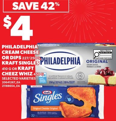 PHILADELPHIA CREAM CHEESE OR DIPS , KRAFT SINGLES OR KRAFT CHEEZ WHIZ from Your Independent Grocer