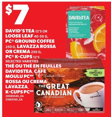 DAVID'S TEA, 12'S OR LOOSE LEAF, , PC® GROUND COFFEE, 2, LAVAZZA ROSSA OR CREMA, 2, PC® K-CUPS, 12'S from Your Independent Grocer