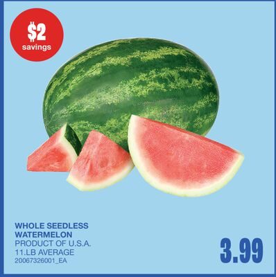 WHOLE SEEDLESS WATERMELON, AVERAGE from Wholesale Club