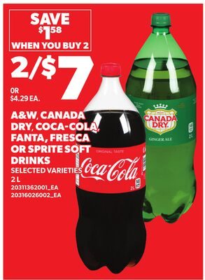 A&W, CANADA DRY, COCA-COLA, FANTA, FRESCA OR SPRITE SOFT DRINKS from Your Independent Grocer