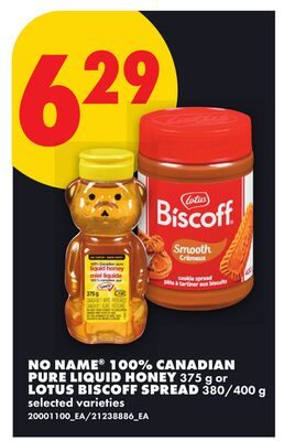 NO NAME® 100% CANADIAN PURE LIQUID HONEY, OR LOTUS BISCOFF SPREAD from No Frills