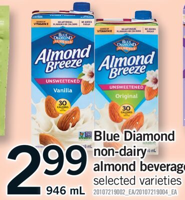 BLUE DIAMOND NON-DAIRY ALMOND BEVERAGE from Fortinos