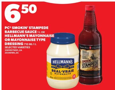 PC® SMOKIN' STAMPEDE BARBECUE SAUCE OR HELLMANN'S MAYONNAISE OR MAYONNAISE TYPE DRESSING from Loblaws City Market