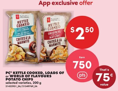 PC® KETTLE COOKED, LOADS OF OR WORLD OF FLAVOURS POTATO CHIPS from No Frills