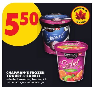 CHAPMAN'S FROZEN YOGURT OR SORBET from No Frills