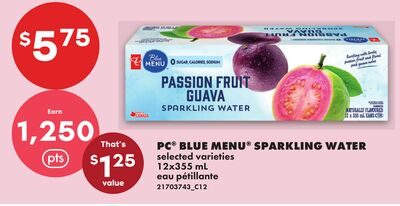 PC® BLUE MENU™ SPARKLING WATER, 12X355 ML from No Frills