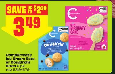 Compliments Ice Cream Bars or Dough'chi Bites from FreshCo
