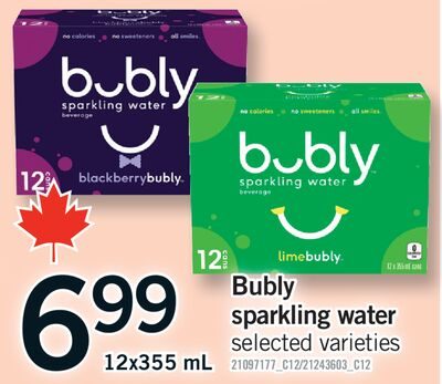 BUBLY SPARKLING WATER, 12x355 mL from Fortinos
