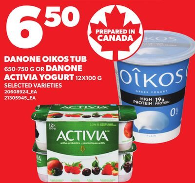 DANONE OIKOS TUB, OR DANONE ACTIVIA YOGURT, 12X100 G from Loblaws