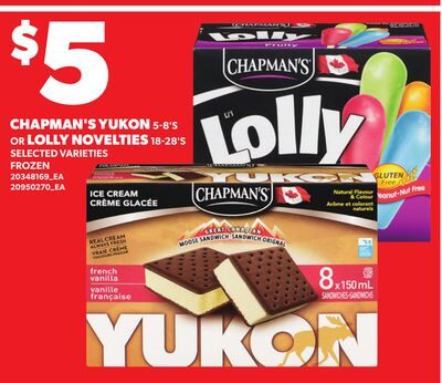 CHAPMAN'S YUKON 5-8'S OR LOLLY NOVELTIES, 18-28'S from Zehrs