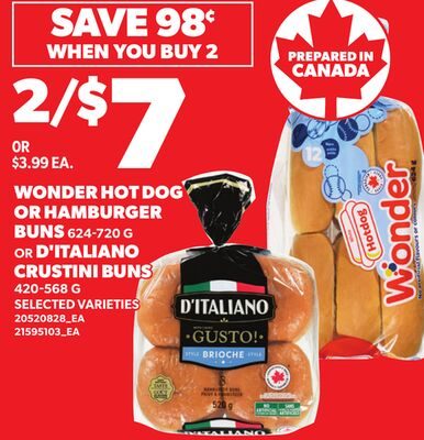 WONDER HOT DOG OR HAMBURGER BUNS OR D'ITALIANO CRUSTINI BUNS from Your Independent Grocer