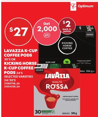 LAVAZZA K-CUP COFFEE PODS 30'S OR KICKING HORSE K-CUP COFFEE PODS 24'S from Loblaws