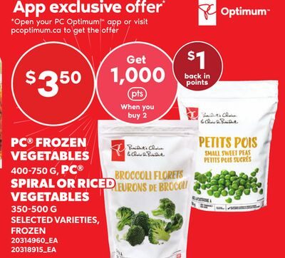 PC® FROZEN VEGETABLES, , PC® SPIRAL OR RICED VEGETABLES from Loblaws