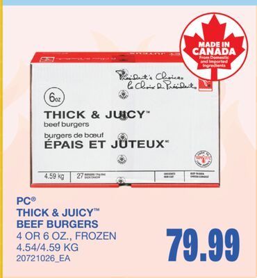 THICK & JUICY™ BEEF BURGERS, 4 OR 6 OZ. from Wholesale Club