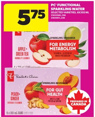 PC® FUNCTIONAL SPARKLING WATER, 6X355 ML from Real Canadian Superstore