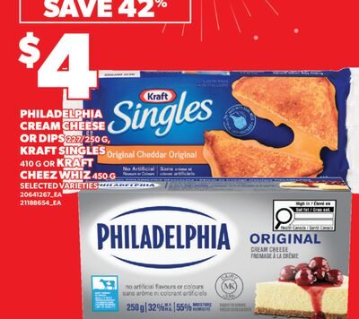 PHILADELPHIA CREAM CHEESE OR DIPS , KRAFT SINGLES OR KRAFT CHEEZ WHIZ from Valu-mart