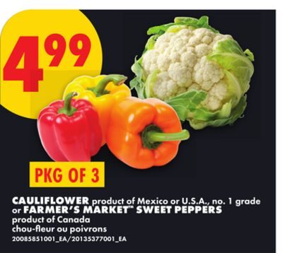 CAULIFLOWER OR FARMER'S MARKET™ SWEET PEPPERS, PKG OF 3 from No Frills