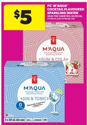 PC® M'AQUA™ COCKTAIL FLAVOURED SPARKLING WATER, 6X355 ML from Real Canadian Superstore